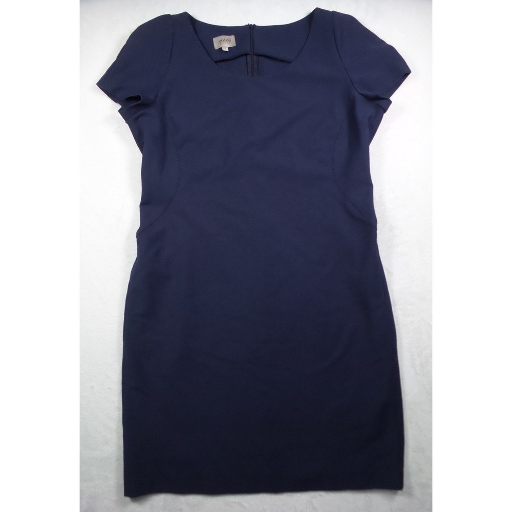 Armani Collezioni Dress Womens Size 16 Blue Sheath Scoop Neck Short Sleeve